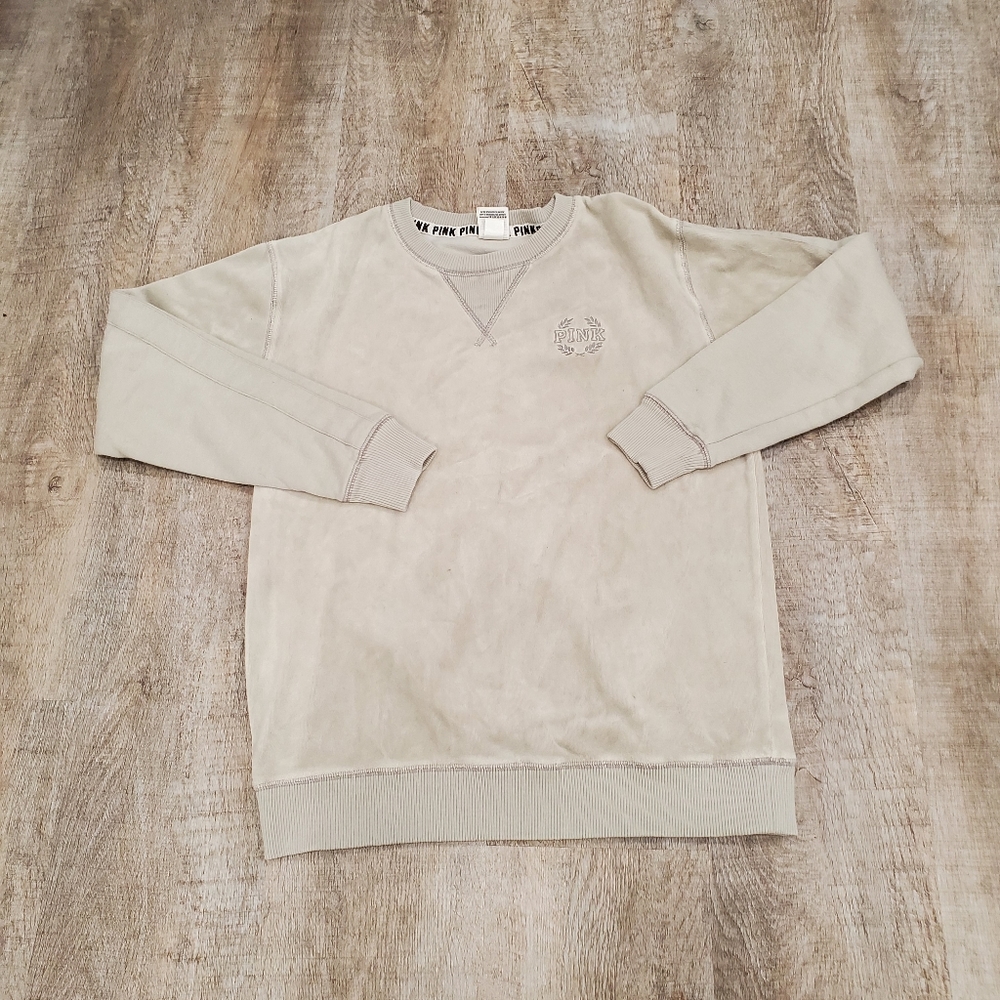 Victoria's Secret PINK Beige Velour Long Sleeve Sweater Size XS